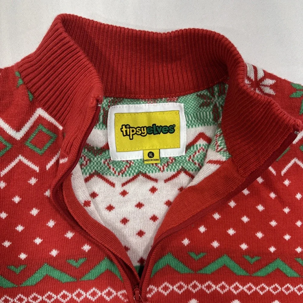 Tipsy Elves Ugly Christmas Sweater Men's XL Quarter Zip Red Green Naughty